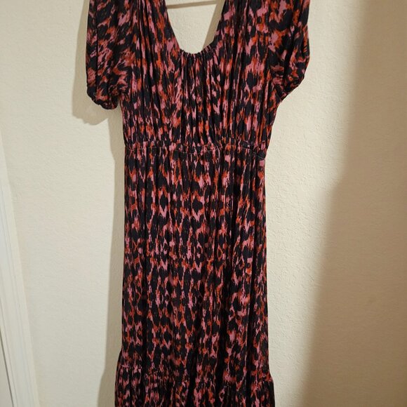 By Anthropologie V-Neck Printed Maxi Dress purple button front ruched size large - Picture 6 of 12